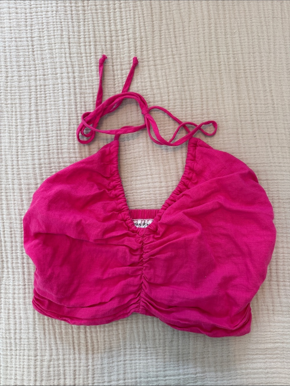 Urban Renewal Hot Pink Ruched Halter Crop Top